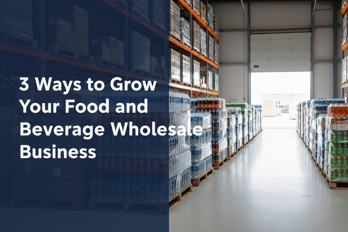 Food and beverage wholesale products on pallets ready for distribution, representing business growth