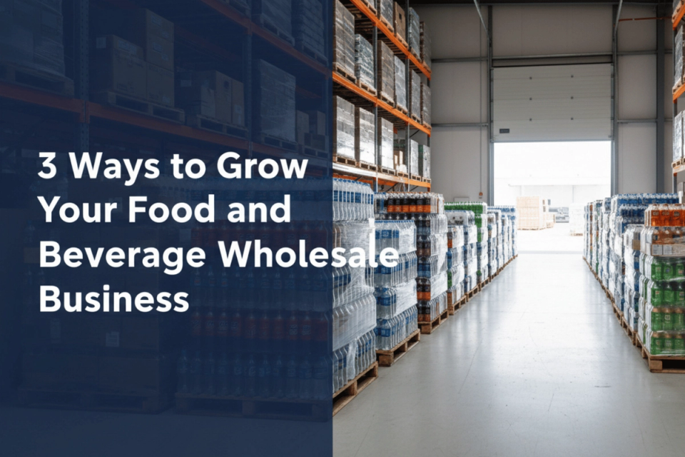 Food and beverage wholesale products on pallets ready for distribution, representing business growth