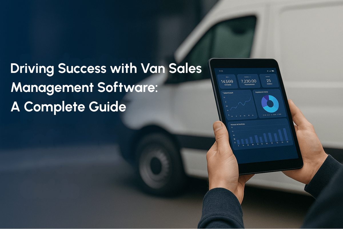 Van sales management software dashboard on a tablet used to track orders, stock, and routes