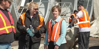 Senator Cleveland with construction workers