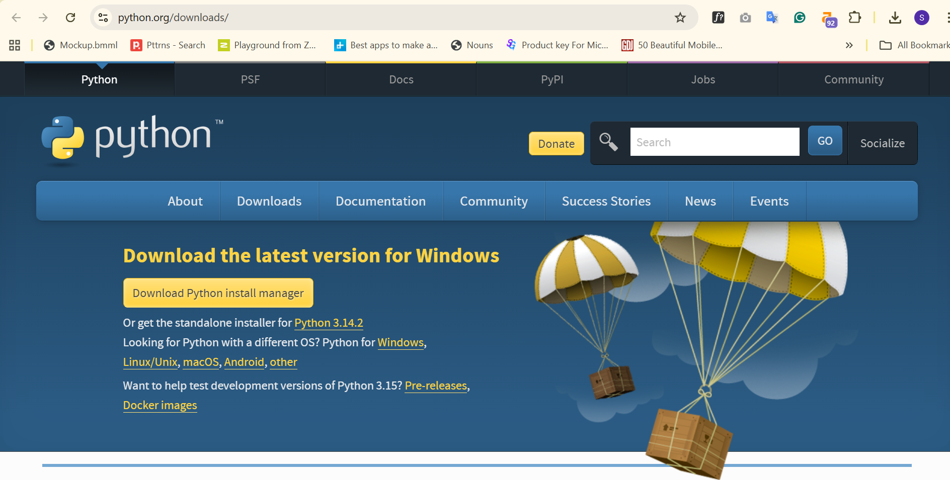 Alt text: Python download page showing the download button