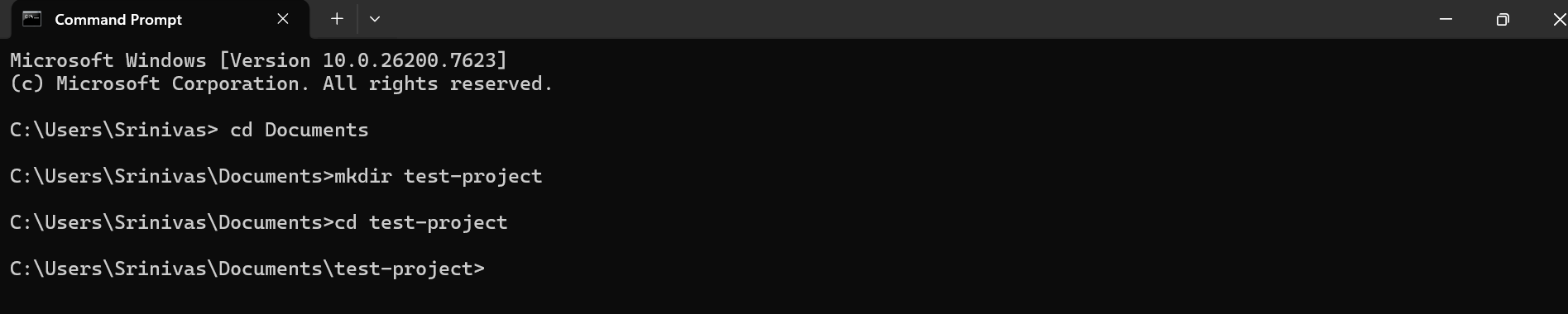 Command Prompt window showing basic navigation commands