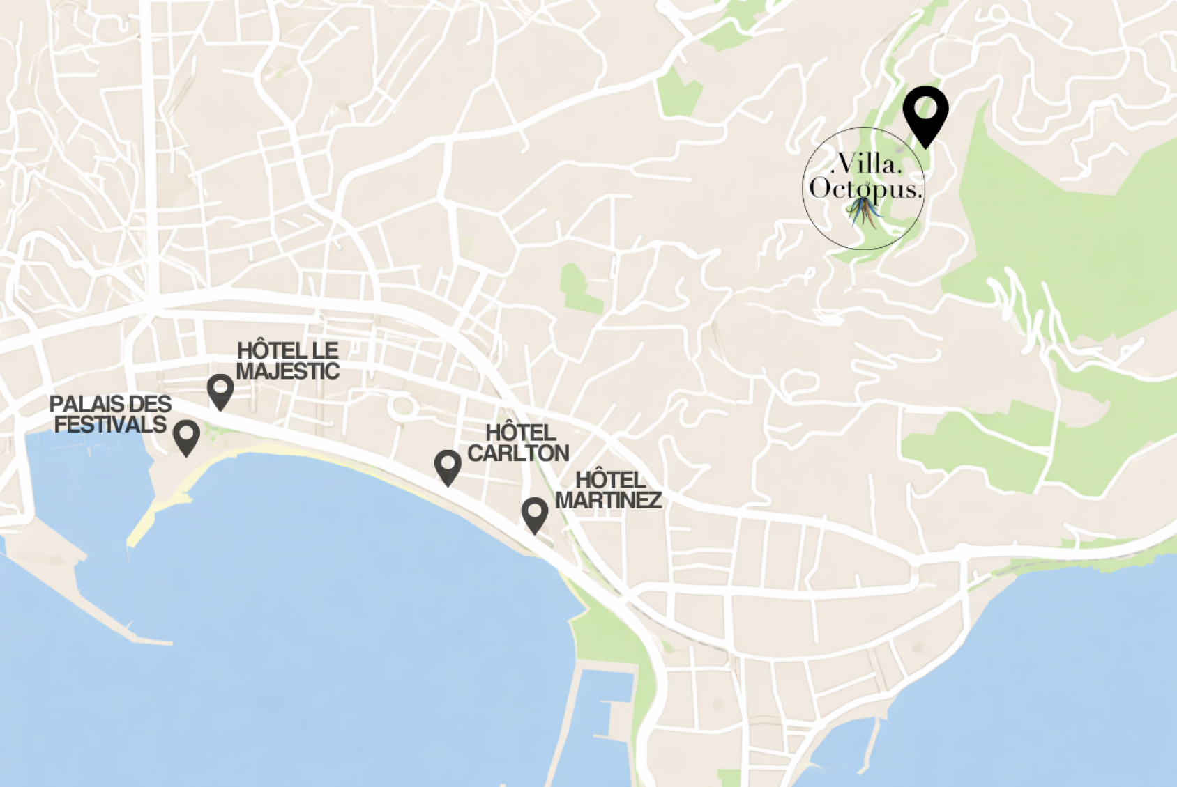 Map of Villa Octopus location in Cannes