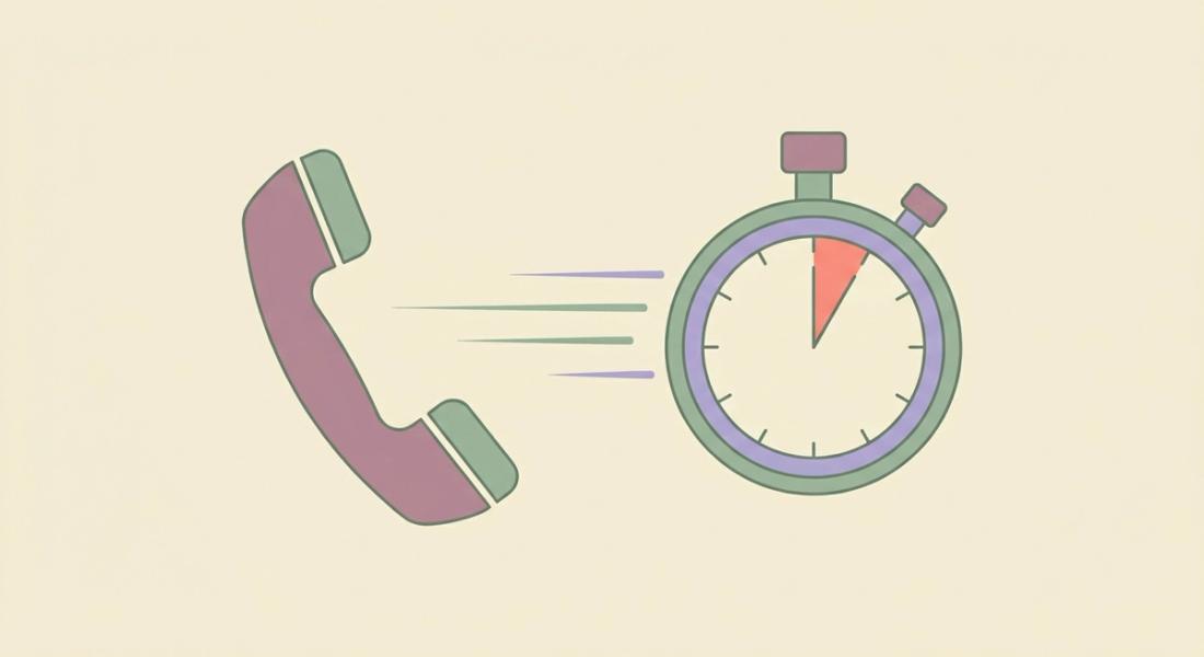 Flat line-art of a telephone handset beside a stopwatch, illustrating the voice agent latency budget
