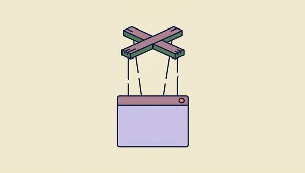 Marionette control bar with cut strings above a browser window, illustrating Puppeteer breakage