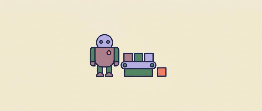 Robot beside a conveyor belt with a fallen block, illustrating Automation Anywhere bot failure