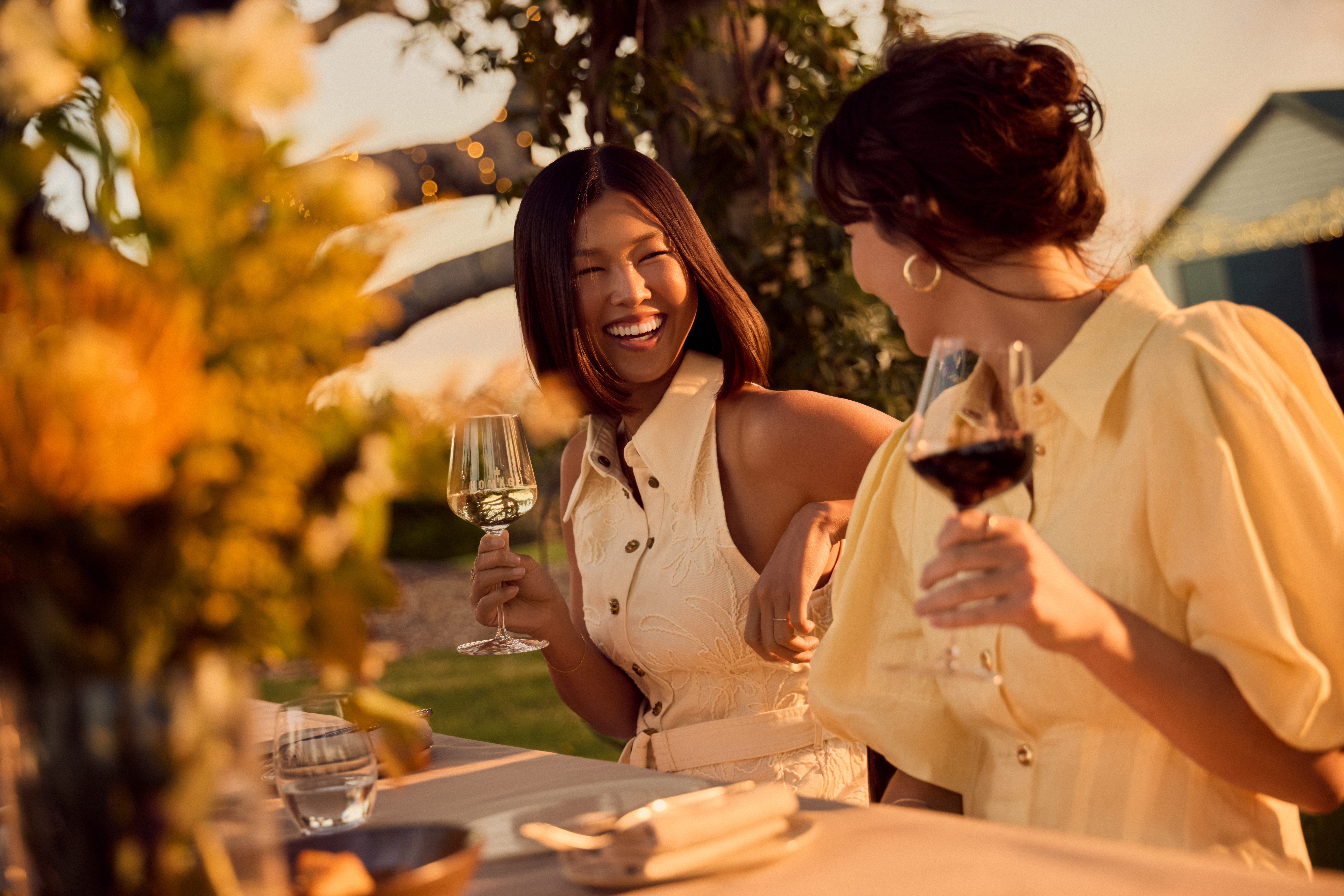 Couple sitting on table with view 