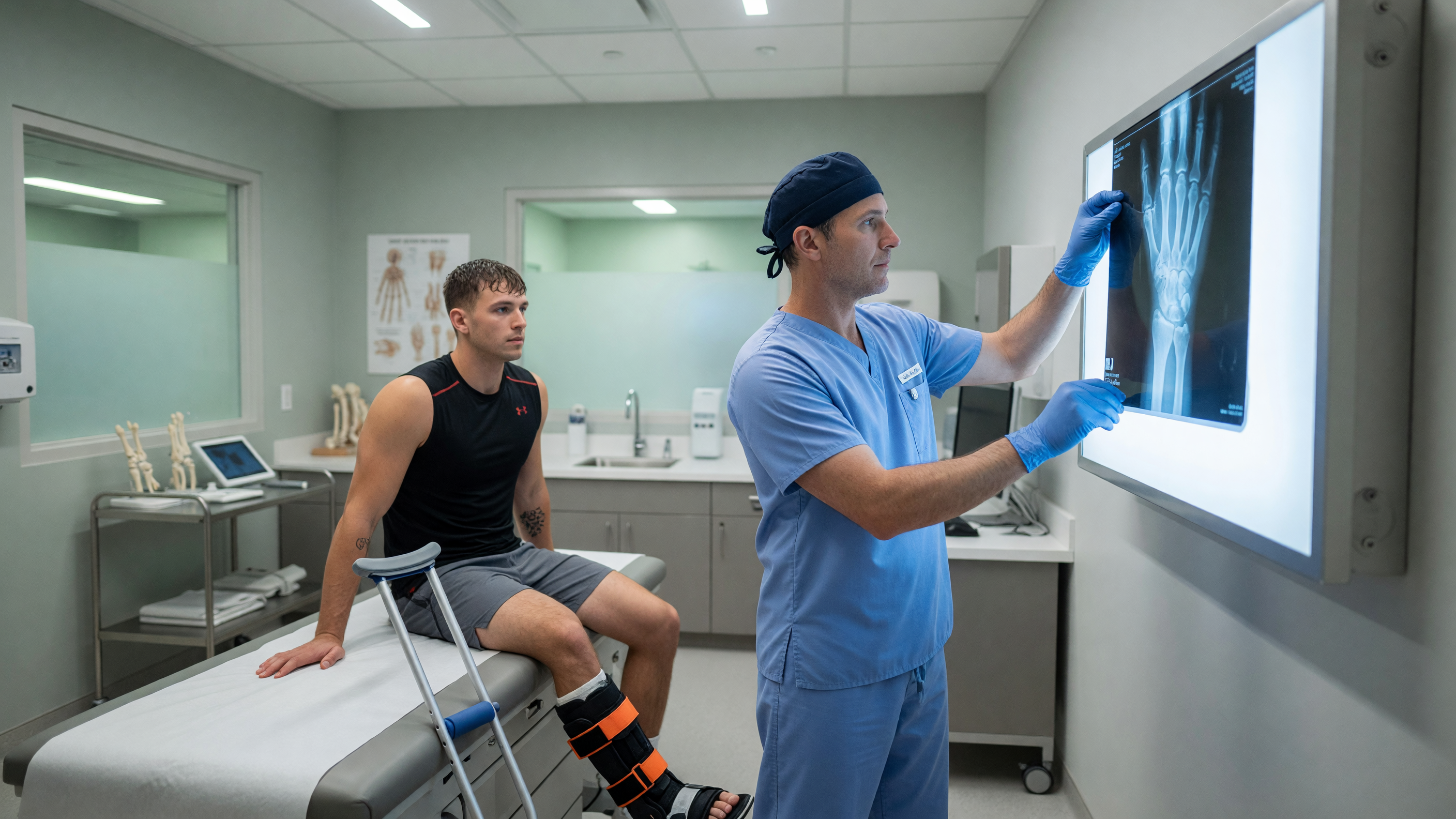 Orthopedic surgeon examining X-ray of sports injury fractures at Lux Hospitals