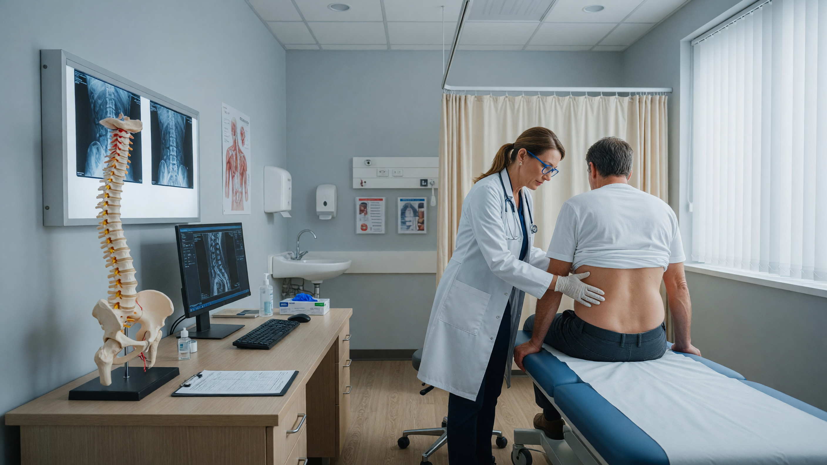 Doctor examining a patient's spine to identify lower back pain causes