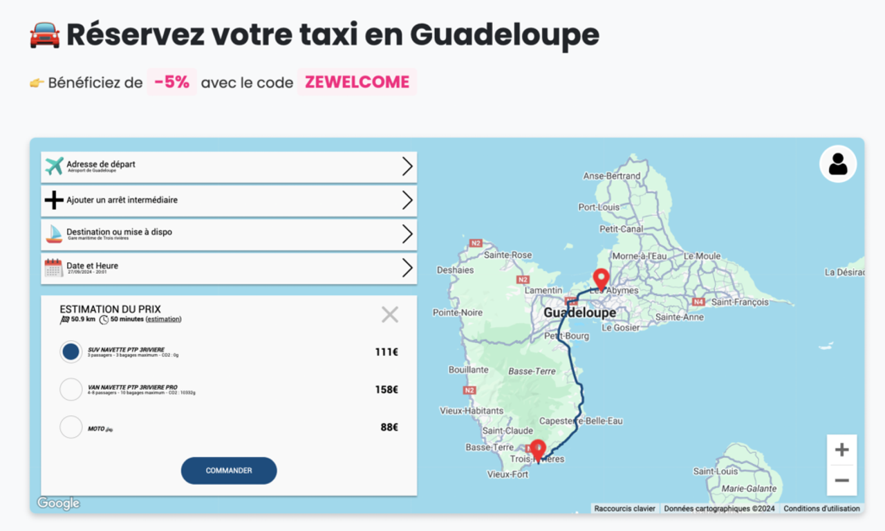 Booking a taxi in Guadeloupe