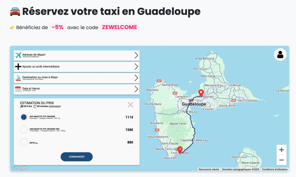 Booking a taxi in Guadeloupe