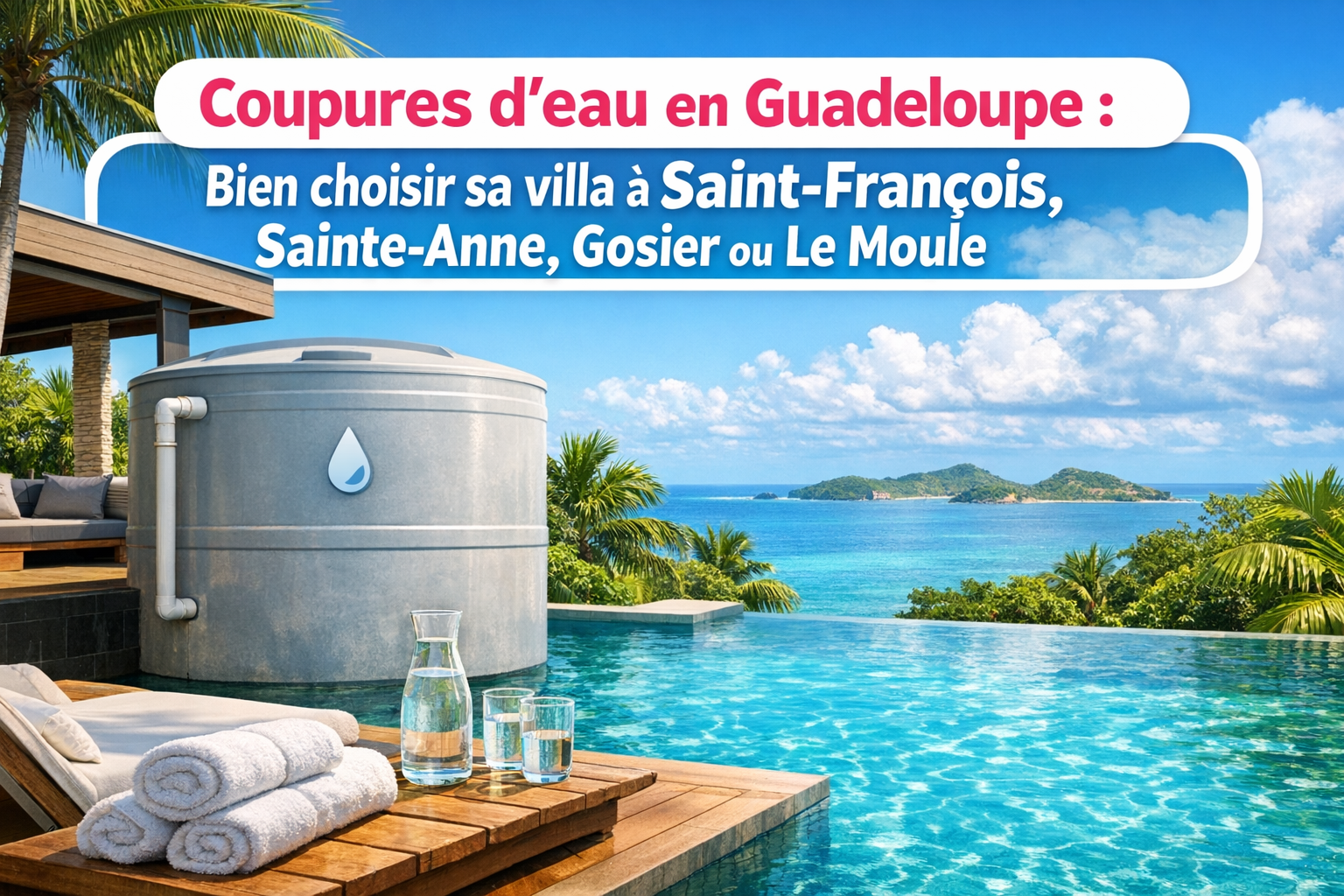 Villa en Guadeloupe avec citerne contre coupure eau secteur Saint-François Sainte-Anne Gosier Le Moule