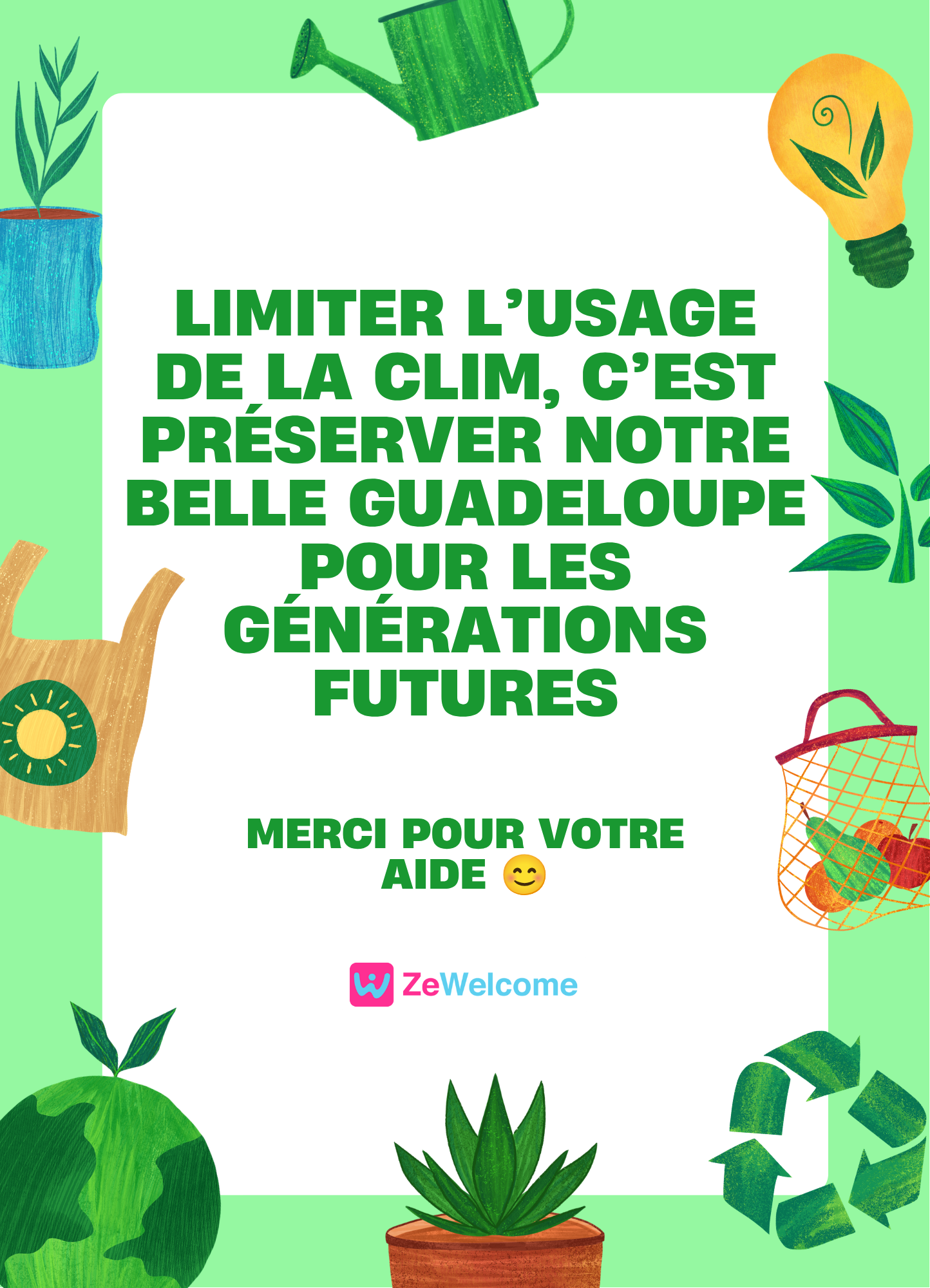 affiche pour sensibiliser à un usage raisonnable de la climatisation en location de villa en guadeloupe
