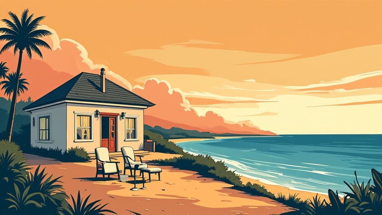 Vue aérienne d'une villa de luxe avec piscine près de la plage d'Anse Bertrand