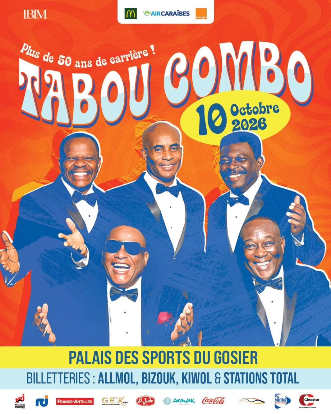 Affiche Tabou Combo en concert au Palais des Sports du Gosier le 10 octobre 2026