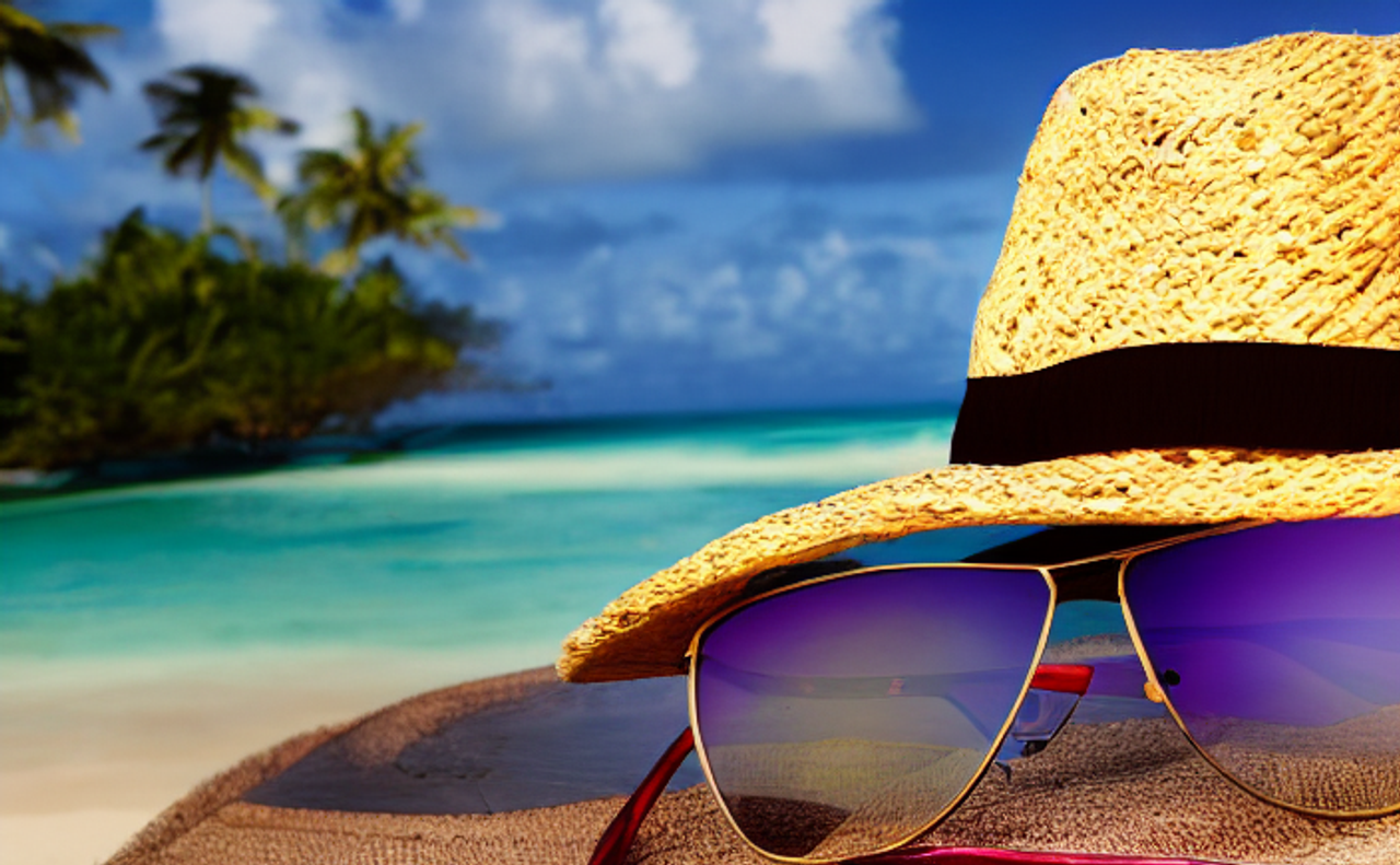 Sunglasses and hat for a vacation in Guadeloupe