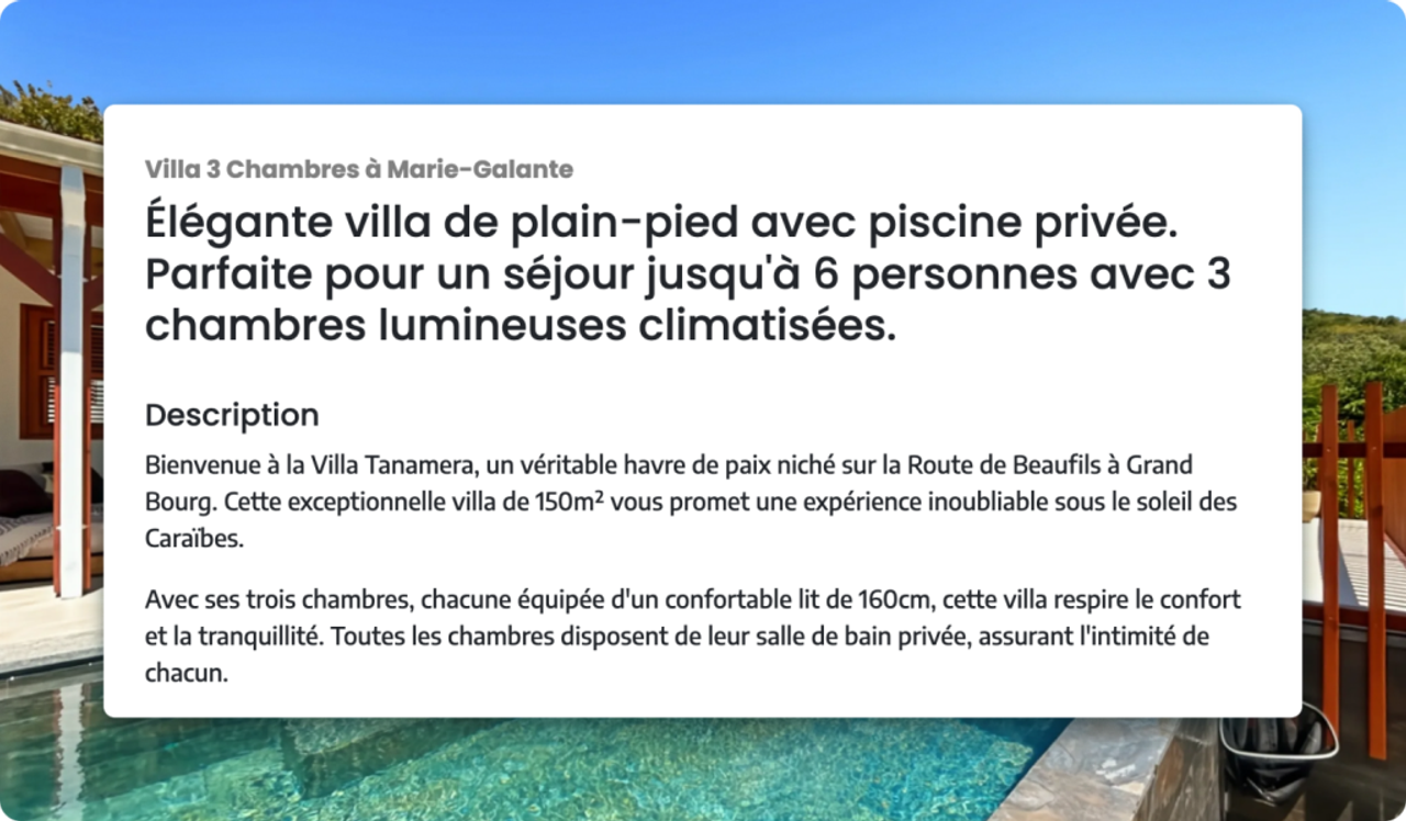 exemple de description d'annonce Airbnb généré par notre IA ZeWelcome