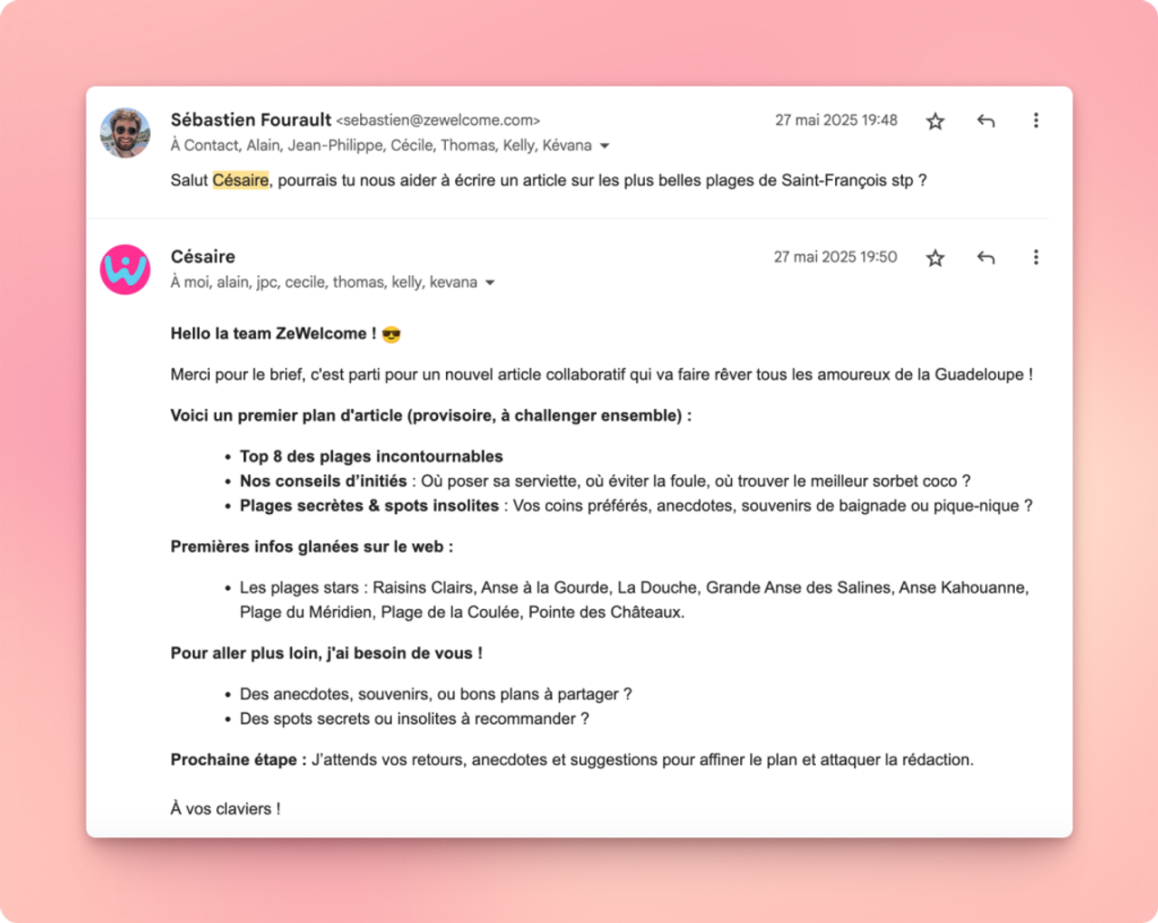 Césaire, IA ZeWelcome pour rédiger des articles SEO collaboratifs