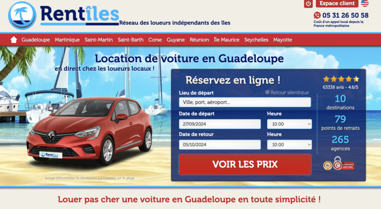 Car rental price comparison in Guadeloupe