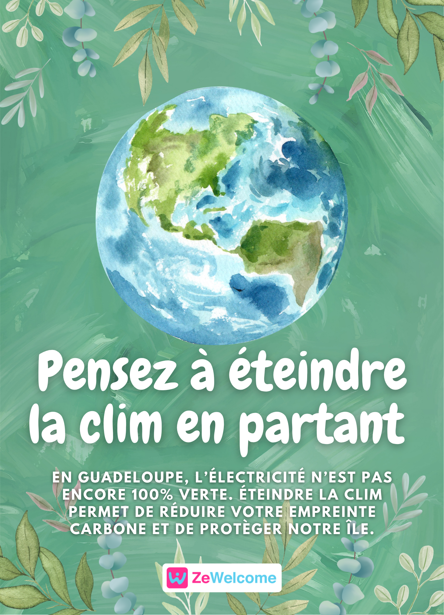 affiche pour sensibiliser à un usage raisonnable de la climatisation en location de villa en guadeloupe