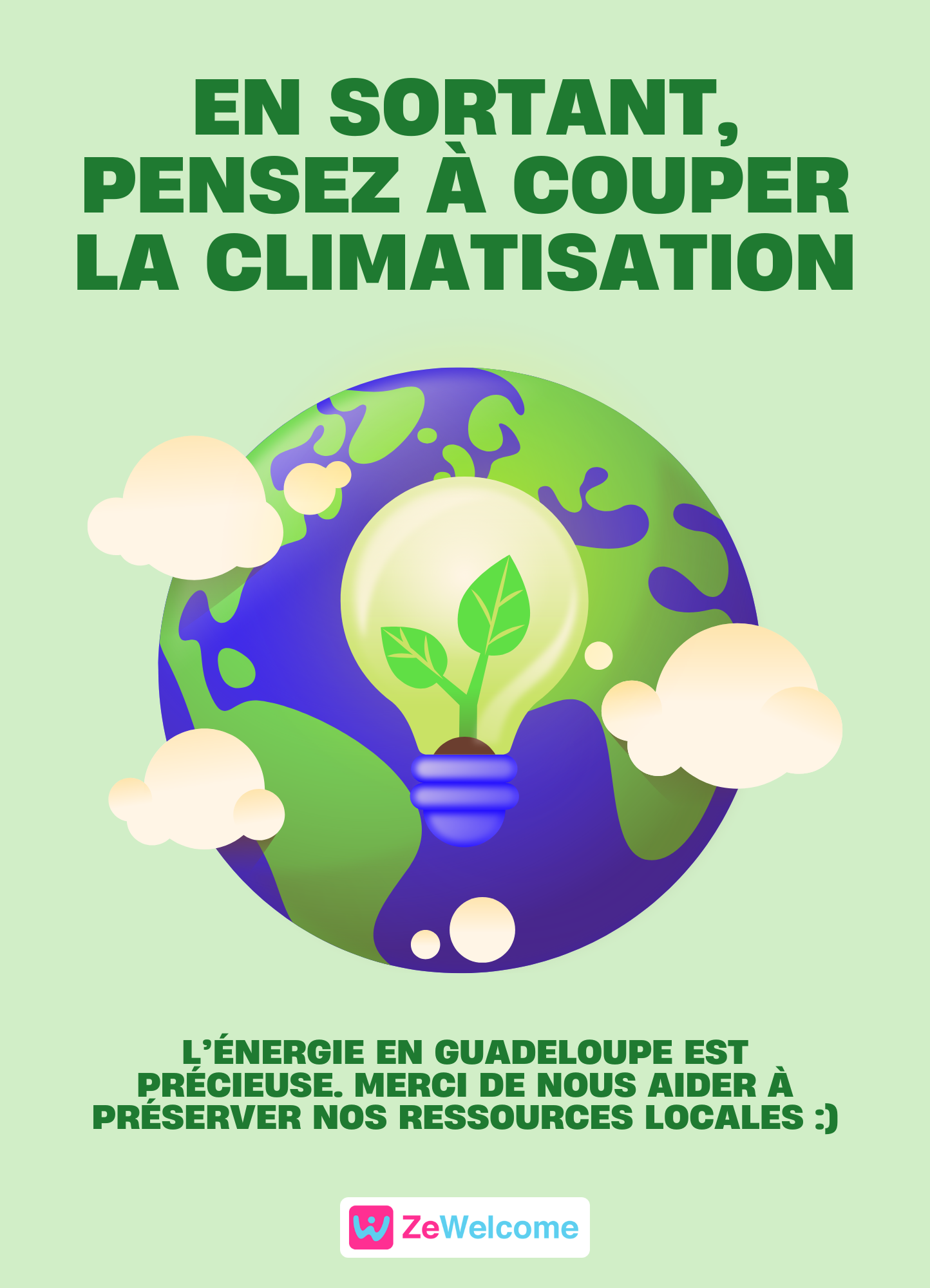affiche pour sensibiliser à un usage raisonnable de la climatisation en location de villa en guadeloupe
