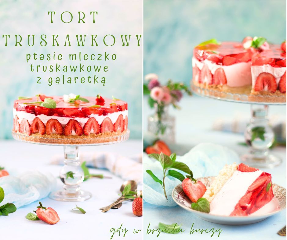 Tort truskawkowy ptasie mleczko  z galaretką