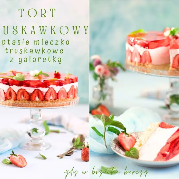 Tort truskawkowy ptasie mleczko z galaretką
