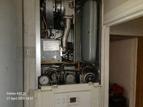 Worcester Bosch boiler internal components inspected during a boiler service by R.W. Miller Plumbing & Heating, South London
