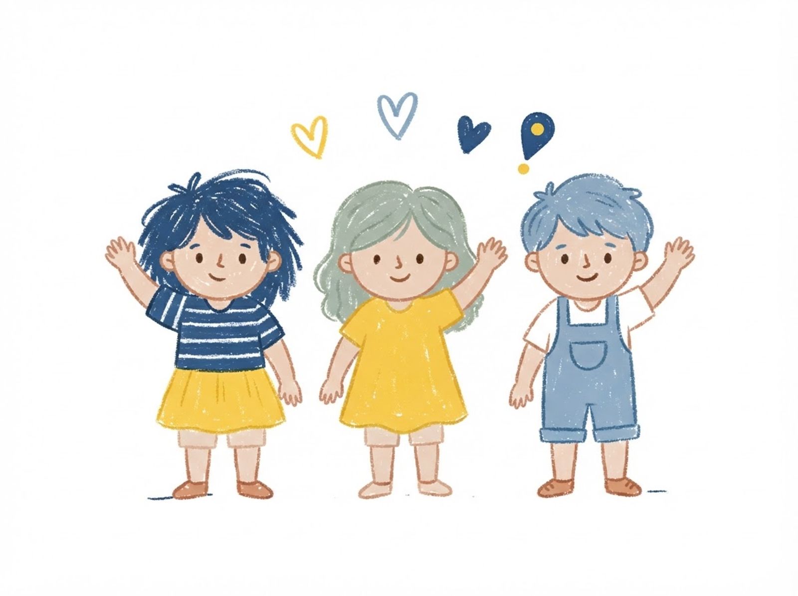 Crayon drawing of three friendly local sitters waving