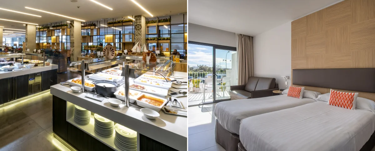 Matsalen og rommene på Hotel Cap Negret.