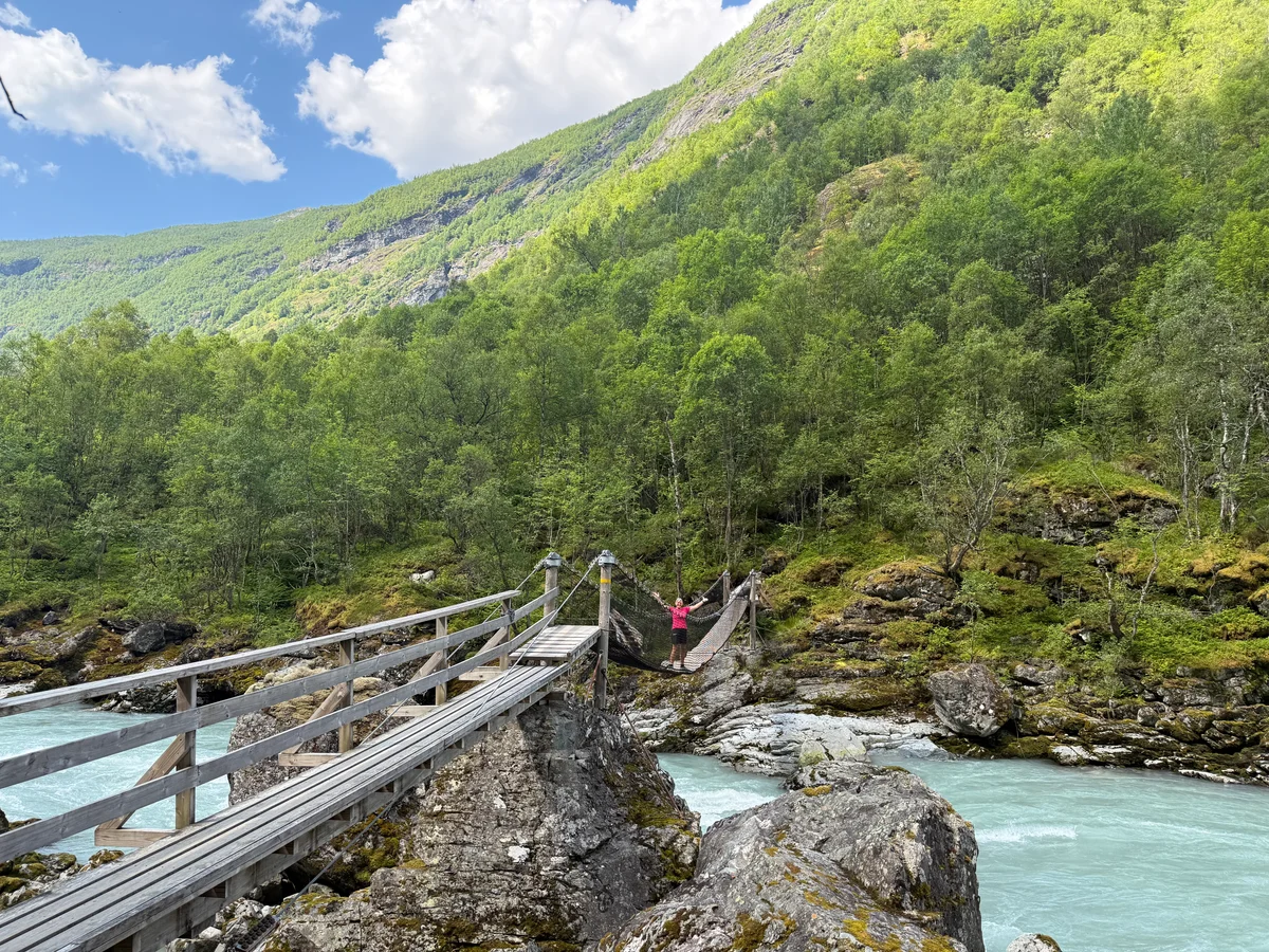 Vi måtte teste denne hengebroen på veien