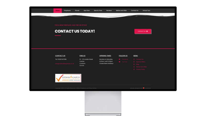 Trafford Fireplaces Website Footer