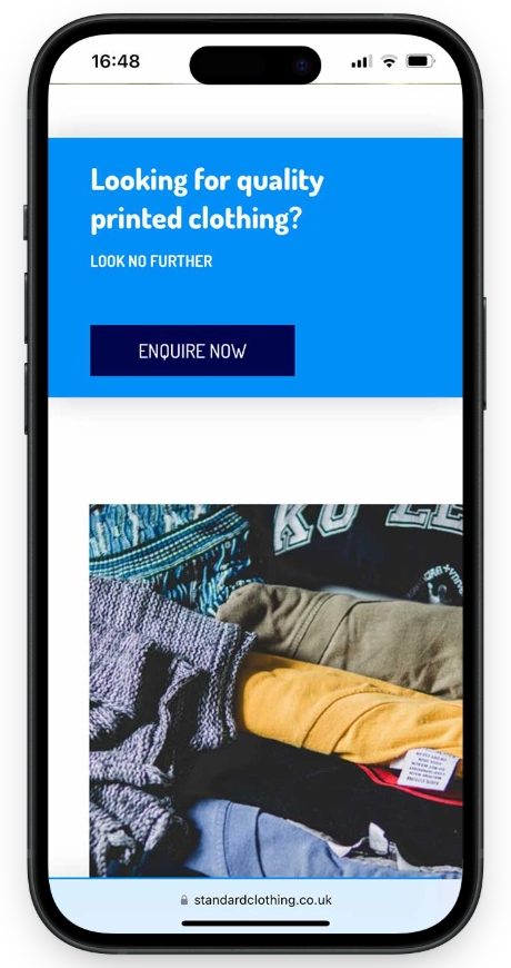 Standard Clothing Mobile Website Homepage CTA