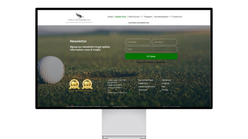 Golf vacations UK Website Footer
