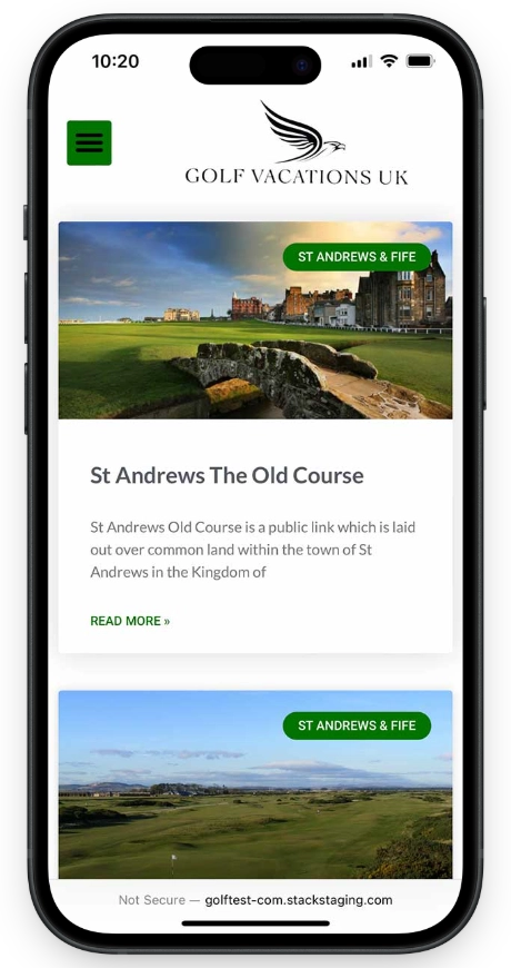 Golf vacations UK Mobile Website Courses