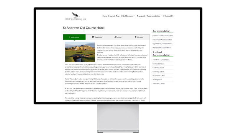 Golf vacations UK Website Accommodation