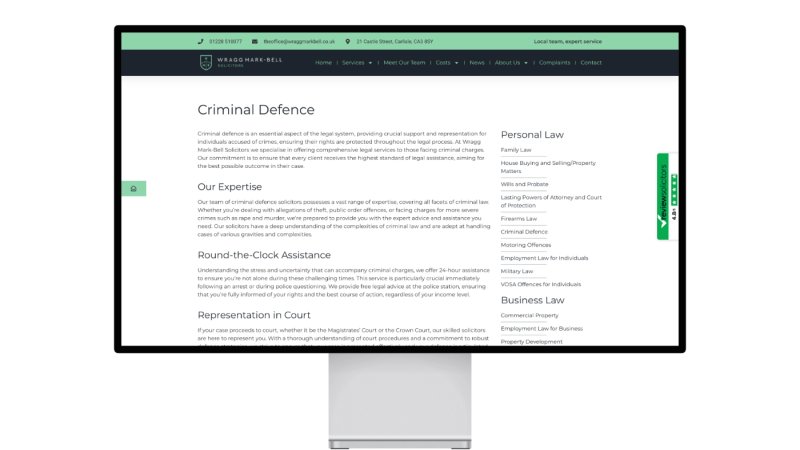 Wragg Mark-Bell Website Service page with sidebar