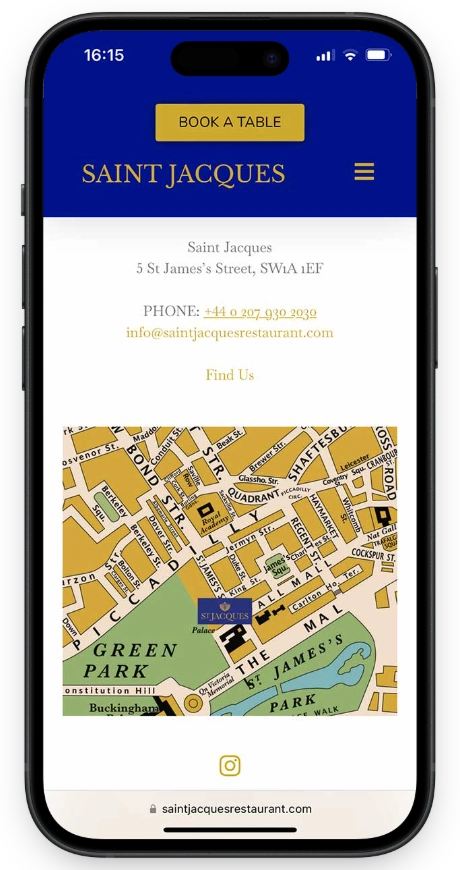 Saint Jacques Restaurant, London - mobile contact