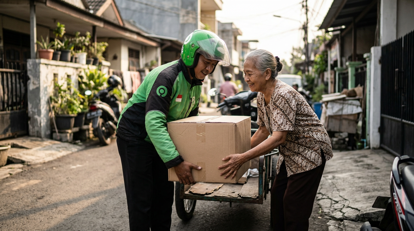 Viral! Aksi Sopir Ojol Bantu Janda Tua Angkat Barang Bikin Netizen Terharu