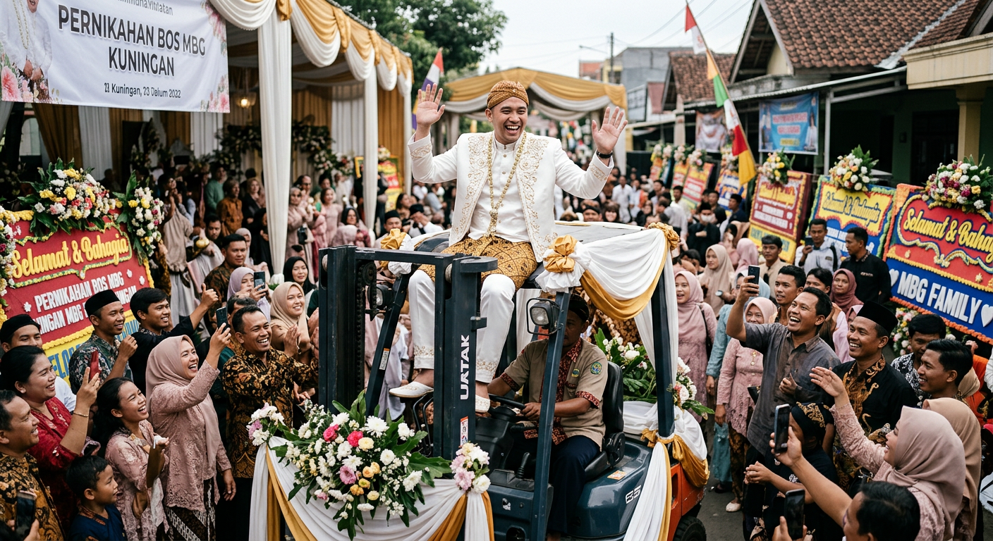 Pernikahan Bos MBG: Momen Unik Pengantin Naik Forklift yang Viral