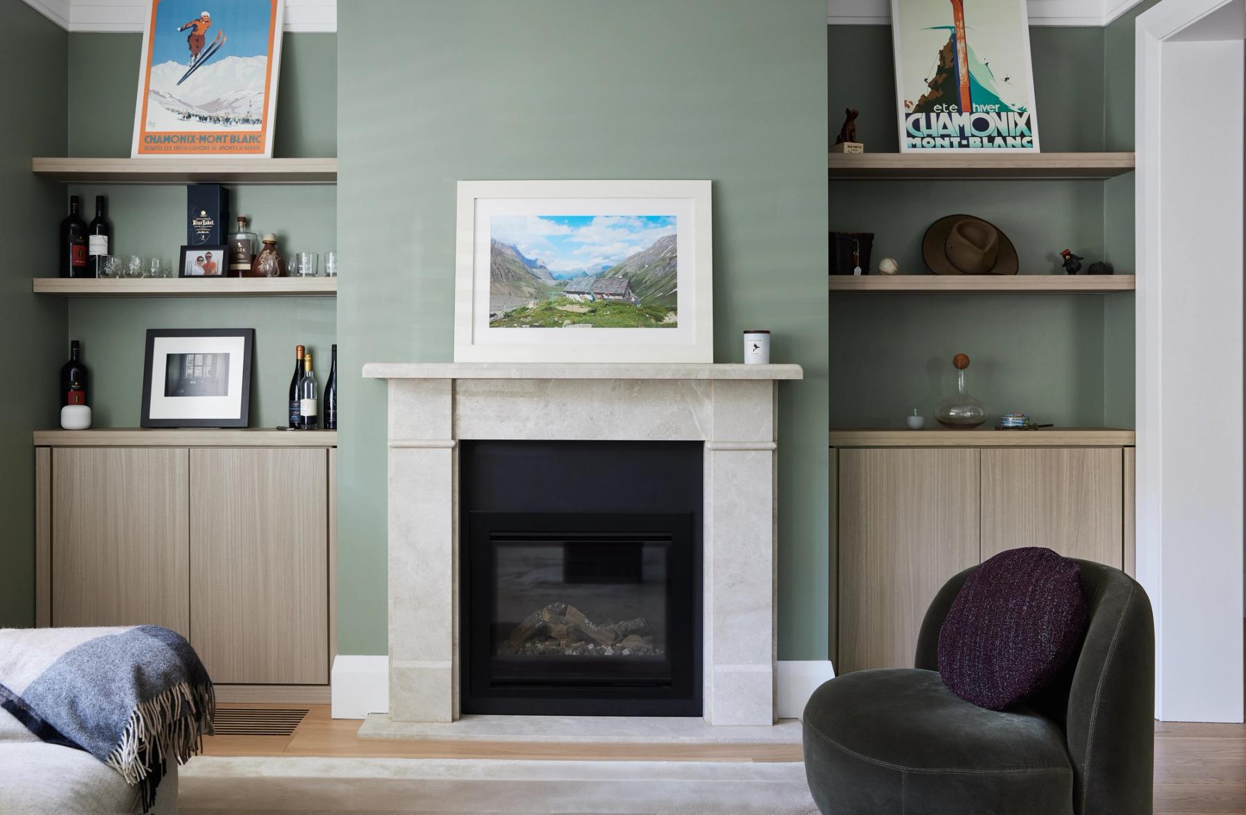 Living room storage with two armchairs