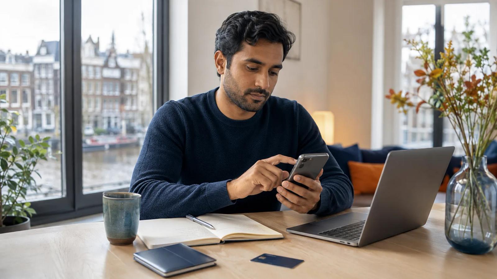 International newcomer setting up a Dutch bank account securely at home