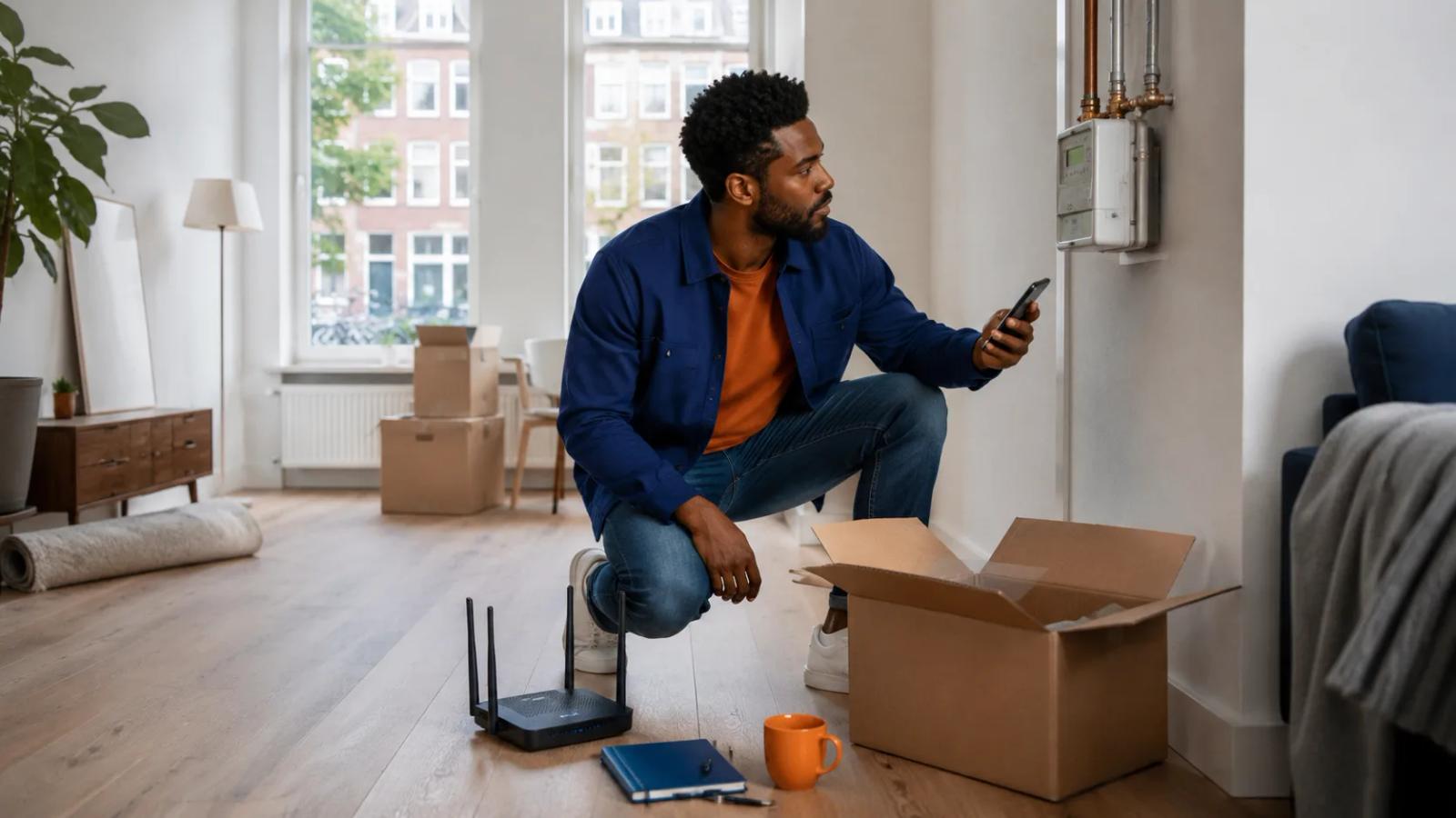 Newcomer setting up energy and internet accounts in a new Dutch apartment