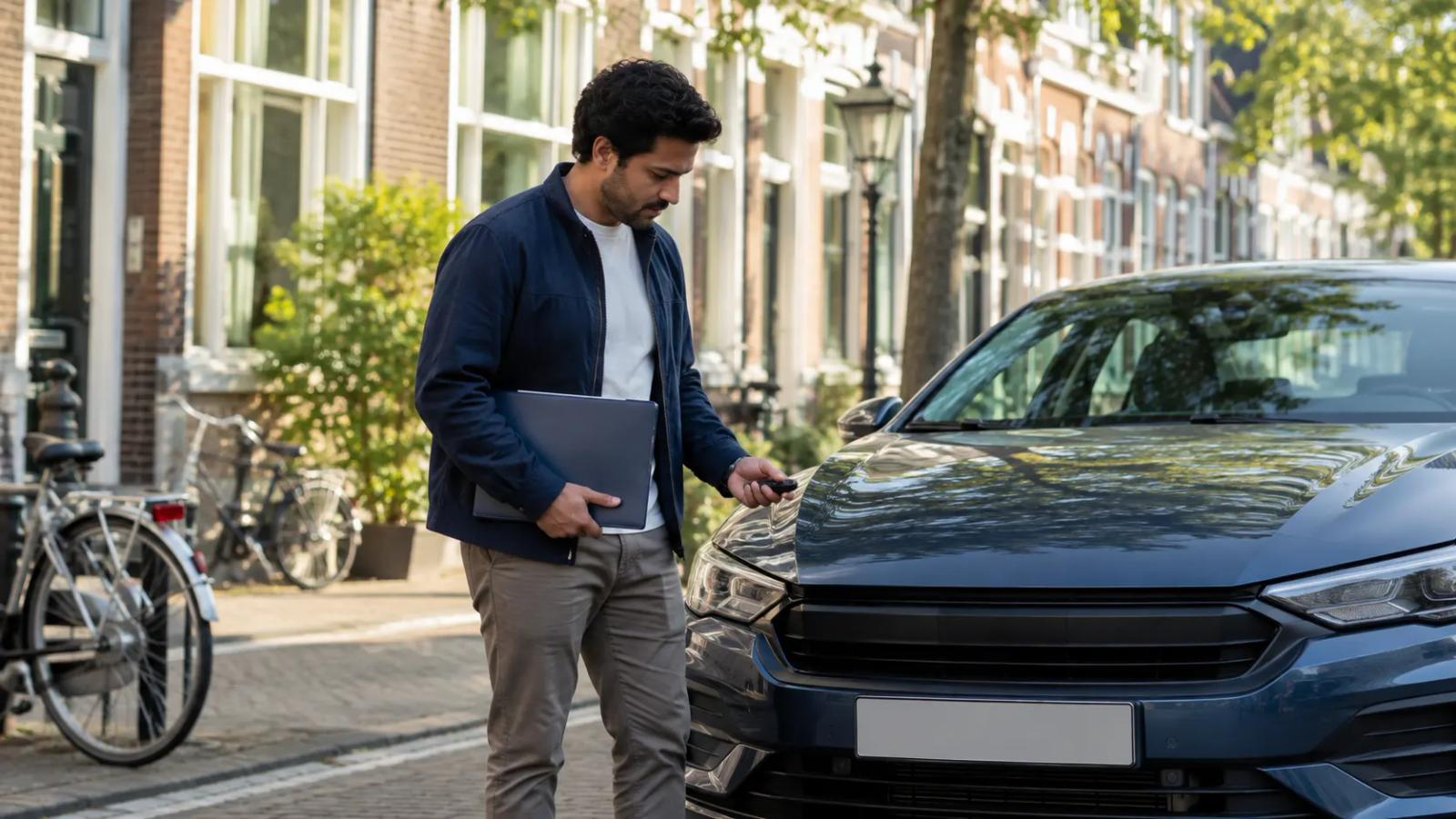 Newcomer registering a car with Dutch licence plates outside a home