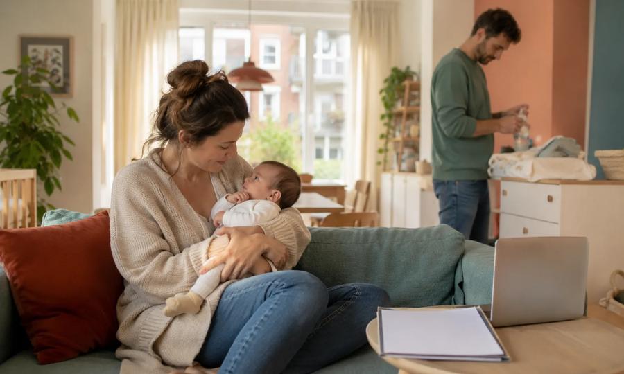 Parent bonding with a baby at home during Dutch parental leave