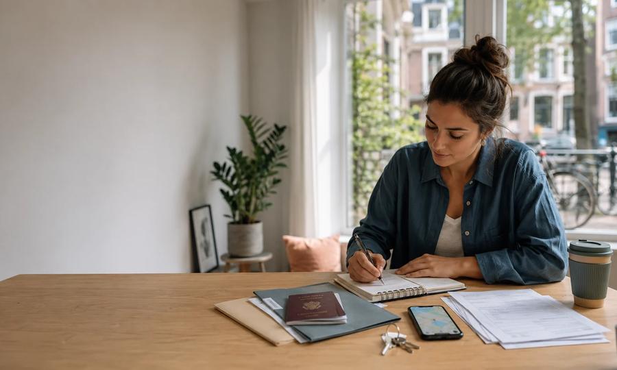 Newcomer in the Netherlands organizing documents, checklist, and essentials after arrival