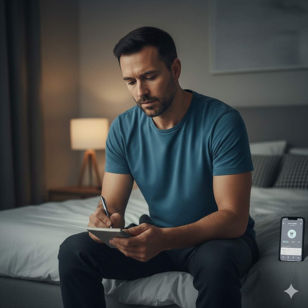 Man keeping a pee diary at night