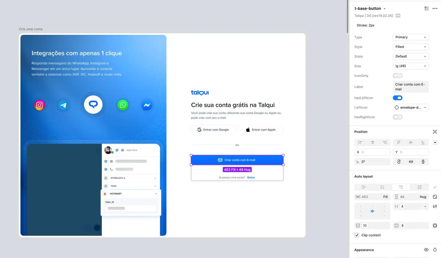 Fluxo de onboarding e componente Button