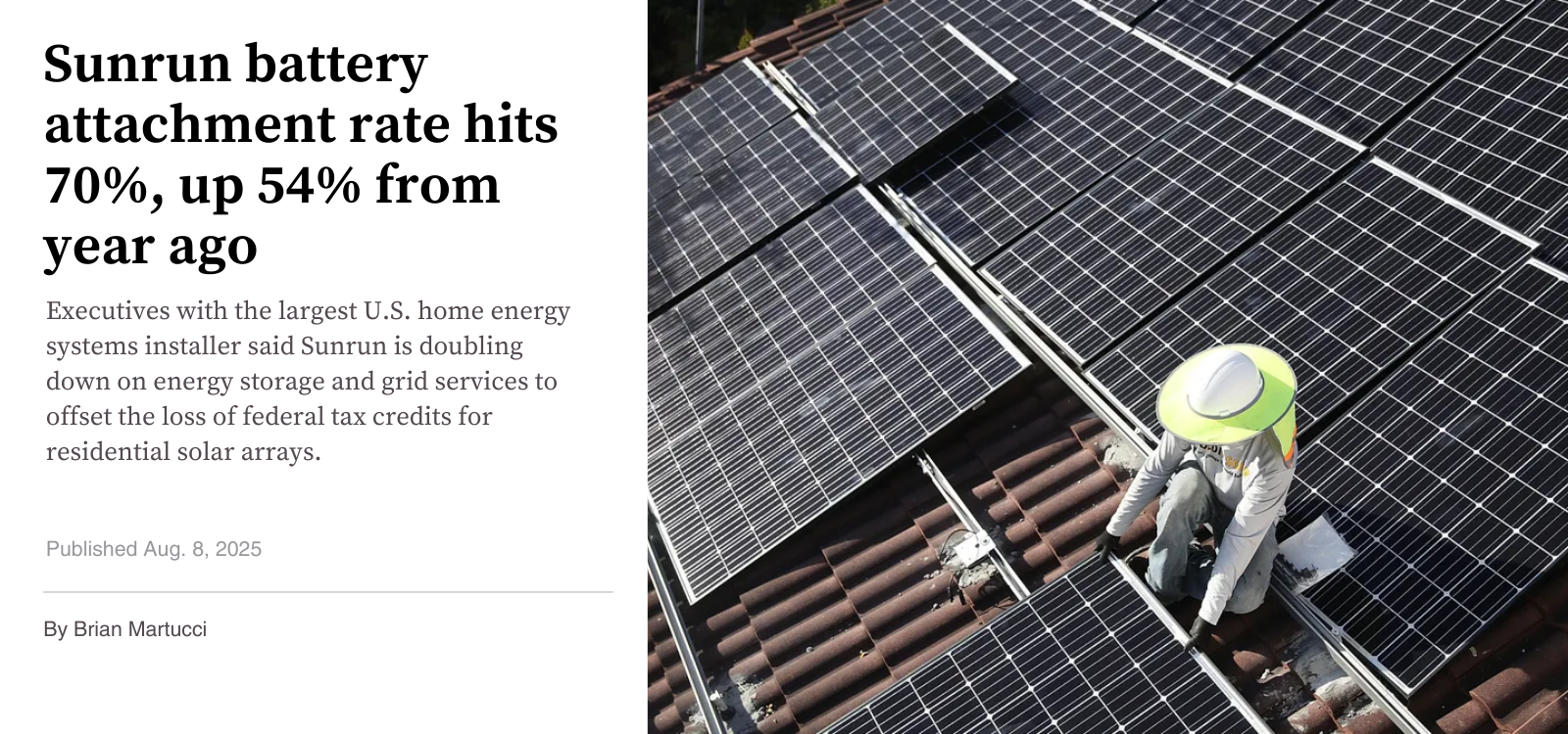 Sunrun battery attachment rate hits 70%, up 54% from year ago