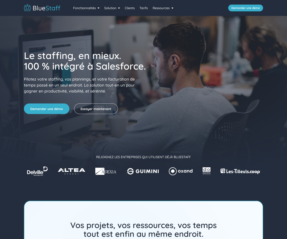 Home page of the Bluestaff website